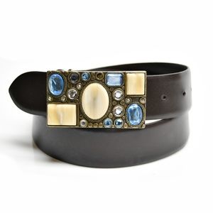 JAEGER Brown Leather Belt with Embellished Buckle